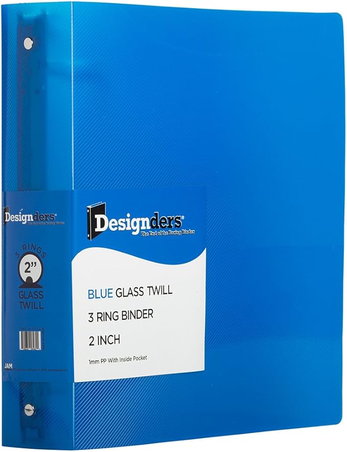 JAM PAPER Plastic 2 inch Binder - Blue 3 Ring Binder - Sold Individually