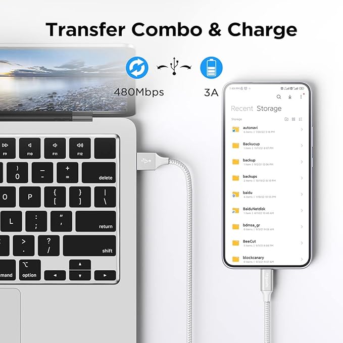etguuds USB A to USB C Cable 6ft, 2-Pack, 3A Fast Charging Type C Charger Cord for iPhone 17 16 15 Pro Max 16e 17 Air, Samsung Galaxy S25 S24 S23 S22 S21 S20 A17 A16 A56 A55 Flip Fold, White