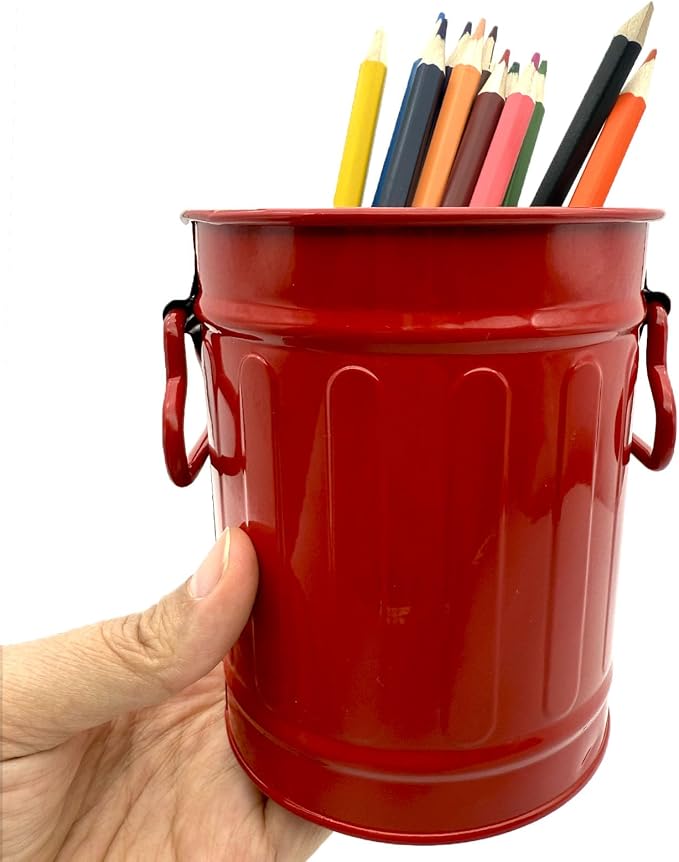 Desk Pen Holder, Metal Pencil Holder for Desk, Desk Organizer with Handle, Makeup Brush Holders, Pencil Cup, Desktop Storage Organizer for Office, School, Home (Red)