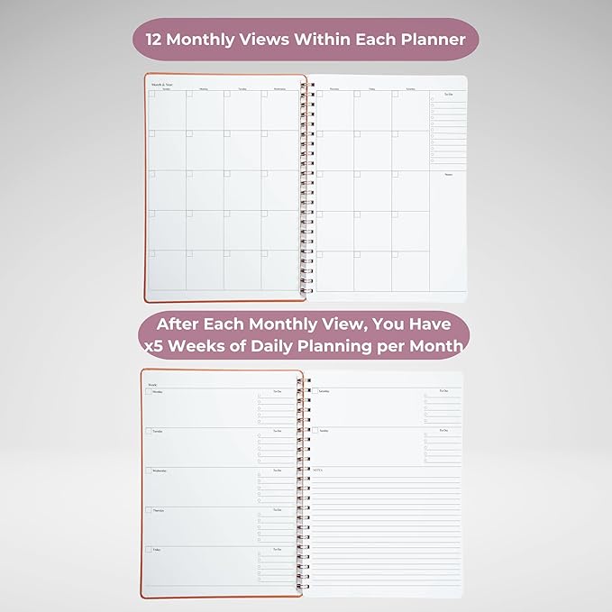 | Undated Yearly, Daily, Weekly, Monthly Planner | 8.25" x 11.75" | To Do List Notebook for Work | Simple Design | Multiple Layouts | Academic Planner and Organizer Notebook (Navy, Yearly Planner - Portrait)