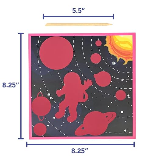 READY 2 LEARN Magic Scratch Paper - Space - 10 Vibrant Scenes - Scratch Art for Kids - Reveal Colorful, Outer Space Designs