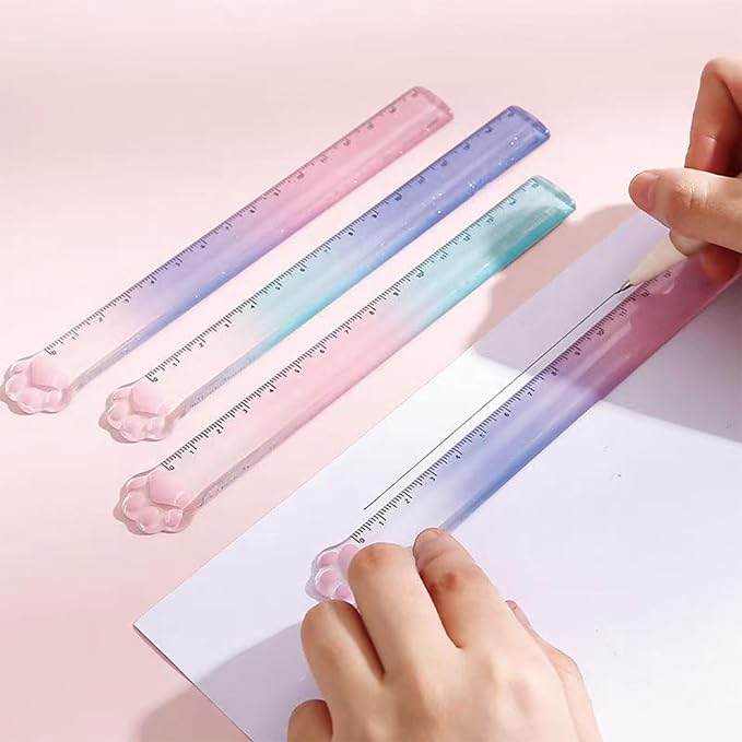 MOZXIRZ 9 Pcs Cute Blue Stationery Set Cat Paw School Supplies Kawaii Office Supplies Including Pens Highlighter Pencil Sharpener Eraser Correction Tape Ruler Sticky Flag Tabs (Gradient Blue)