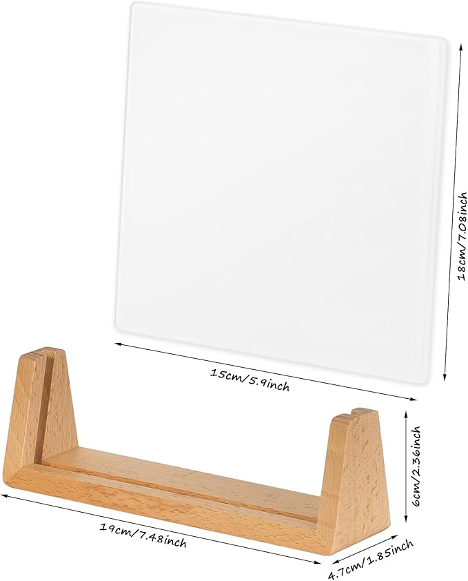 Desktop Glass Dry Erase Board with Solid Wood Base, Memo Whiteboard, Writing Note Pad, Mini Glassboard for Tabletop Display(Rustic Base,Glass)