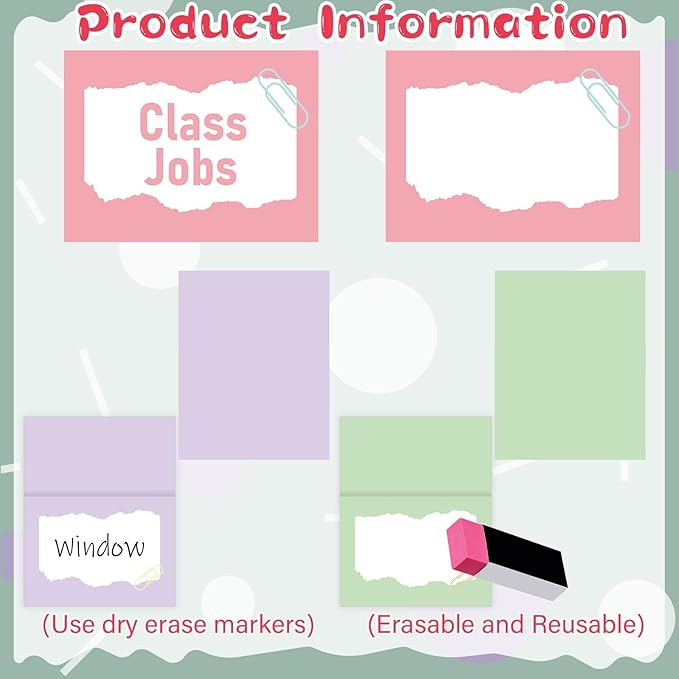 QOUBAI 112 Pcs Pastel Class Jobs Bulletin Board Set Colorful Classroom Jobs Pocket Chart Boho Class Management Educational Pocket Chart Teacher's Helper Posters Classroom Decorations School Supplies