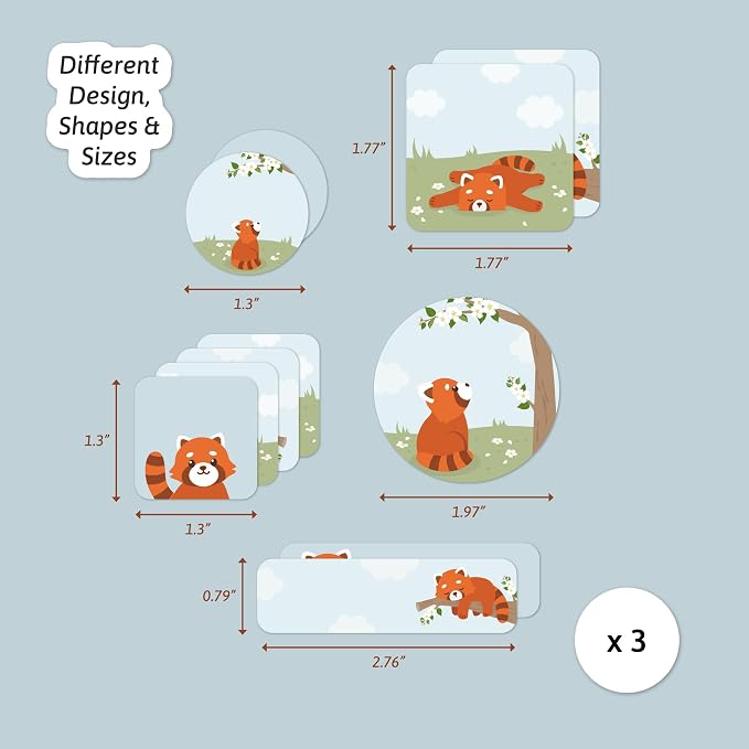 Camp Name Labels for Kids (33) – Custom Waterproof Stickers for Water Bottles, Lunch Boxes, Daycare & School with Unique Designs - Red Panda