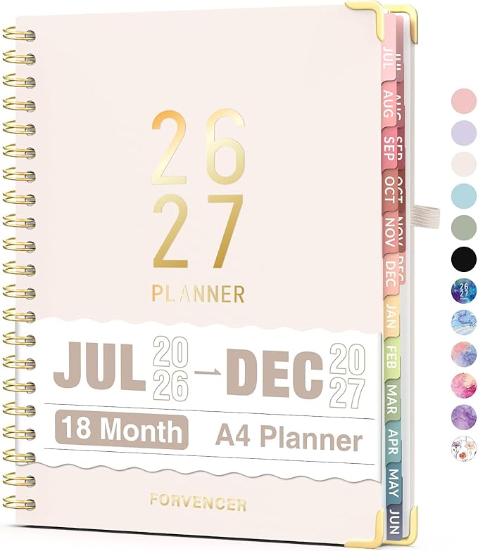 Jul 2026 - Dec 2027 Planner, Forvencer 18 Month Academic Planner 2026-2027, 8.5" x 11", Calendar Planner Weekly and Monthly, Daily Agenda Book, College School Supplies for Student Teacher, A4, Beige