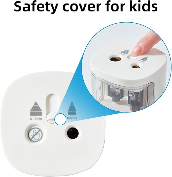 tenwin Electric Pencil Sharpener, Dual Hole Pencil Sharpeners Battery Powered, Small&Portable, Fit for 6-12mm No.2/Colored Pencils, Kids, School/Home (White)
