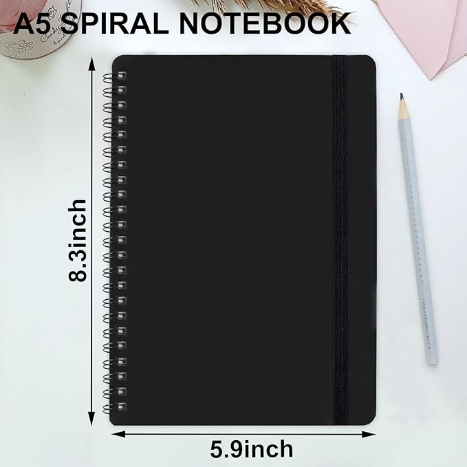 Utron Spiral Notebook For Women & Men, 2PCS Spiral Journal Notebooks, 5.9 x 8.3” College Ruled Notebook For Work Notes, Journal Writing, And Daily Life Entries (Black) (Pack of 3)