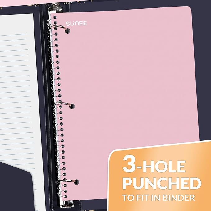 SUNEE Spiral Notebook, 1-Subject, Graph Ruled Paper, 8" x 10-1/2", 70 Sheets, 5 Squares per inch Spiral Grid Notebooks for Work, Home, School, Writing, Pink