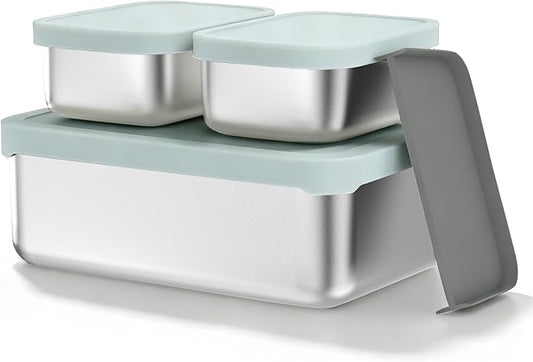 Stainless Steel Bento Box, 33oz Leak-proof Metal Lunch Box Container with Silicone Lid, Microwave-Safe, with Divider, Lunch Food Meal Prep Snack Container for School Work