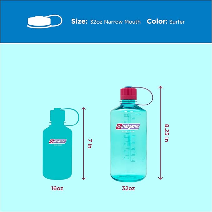 Nalgene 32 oz Narrow Mouth Water Bottle | BPA-Free, Durable & Leak Proof, Lightweight Bottle for Hiking, Gym & Travel, Surfer