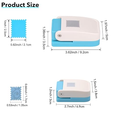 2 Pcs Stamp Punch, Rectangular Postage Stamps Punch, 1x0.8inch & Mini 0.66x0.53inch Stamp Puncher, Craft Lever Cutter Hole Stamps Paper Punches for Crafting Journaling DIY Scrapbooking Card Making