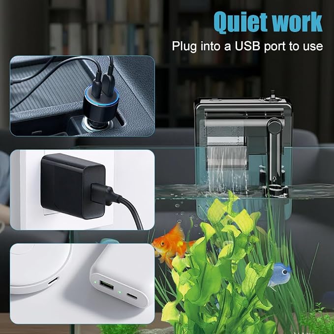 DONGKER Hang On Back Aquarium Filter, 3W/5W Multi-Stage Filtration | Automatic Height Adjustment Silent Waterfall Fish Tank Filter with Oil Skimmer Oxygen Increasing for Fish Tank