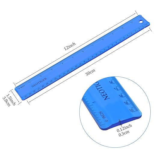 Flexible Shatterproof Bendable Unbreakable Safe Soft Transparent Clear Plastic Straight Flat Ruler, 30 cm/12 inch. Set of 2, Clear and Blue, for Home, School, Office, for Kids and Adults