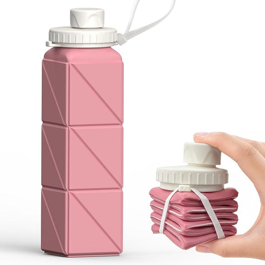 BEAUTAIL Collapsible Water Bottles 21oz/610mL, Silicone Travel Water Bottle | BPA Free, Leakproof & Reusable, Foldable Water Bottle for Traveling, Hiking, Gym, School, Sports, Outdoor, 1-Pack, Pink