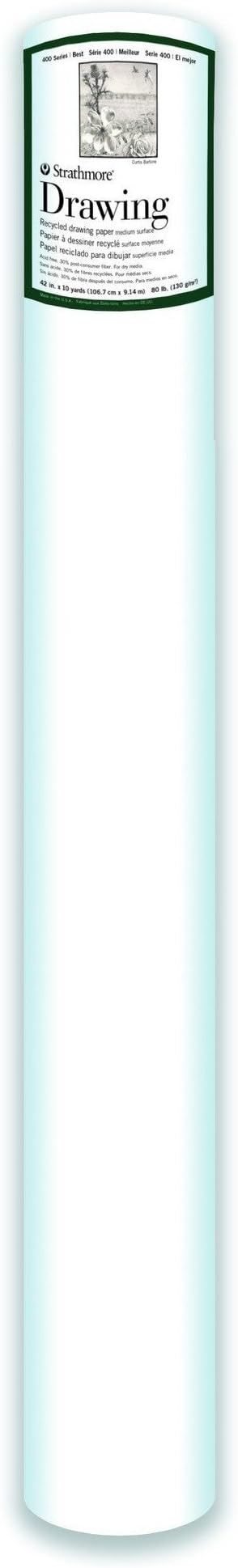 Strathmore (442-42 400 Series Recycled Drawing Roll, 100 lb. Medium Surface, 42" x10 Yards , White