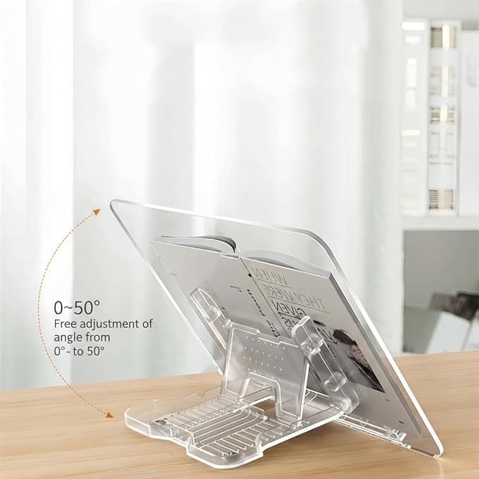 Acrylic Book Stand for Reading, Adjustable Book Holder & Tablet Stand, Portable Page Holder for Cookbooks, Textbooks, Notebooks, Recipes (M (9.4 * 13.4 inch))