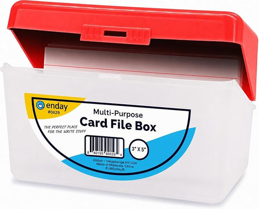 Enday Index Card Box Red 3x5 Index Card Holder, Index Card Organizer, Flash Card Holder, Holds 250 Cards.