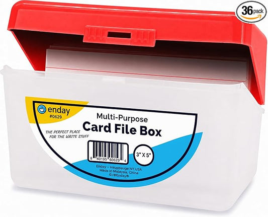 Enday Index Card Box Red 3x5 Index Card Holder, Index Card Organizer, Flash Card Holder, Holds 250 Cards. (36 PC)