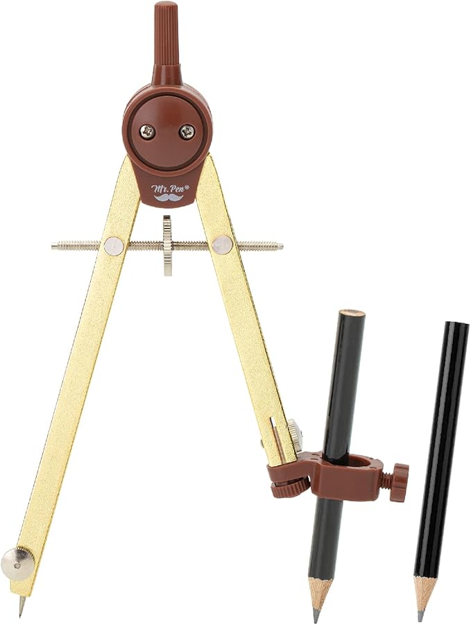 Mr. Pen- Metal Geometry Compass, Center-Wheel Design, Precision Drafting Compass with Pencil for School & Technical Drawing, Draws Circles up to 11 Inches Diameter
