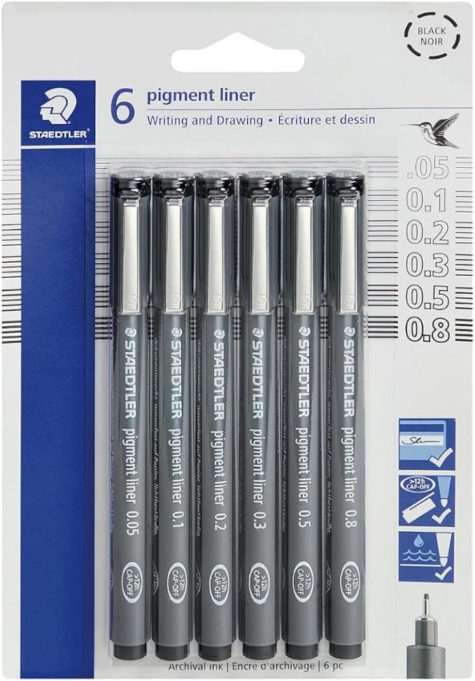 STAEDTLER Pigment Liner 5-Pack (5 sets of 6 pcs), Black, 6 Pens, Assorted Line Widths, 0.05mm, 0.1mm, 0.2mm, 0.3mm, 0.5mm, 0.8mm, 30 Count