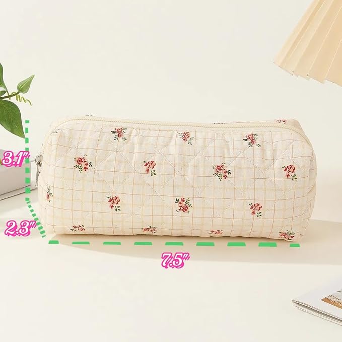 Cute Mini Quilted Makeup Bag for Women Travel Cosmetic Bags Lightweight Coquette Aesthetic Floral Toiletry Organizer Case (Floral#06)