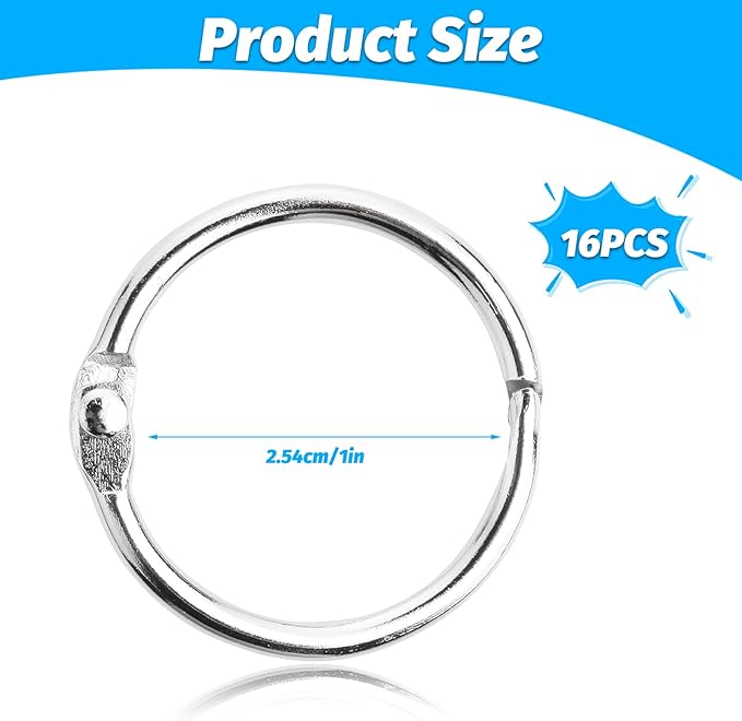 16PCS Book Binder Rings,1 Inch Metal Loose Leaf Rings for Flash Cards, Index Cards, Recipe Books and Key Chains, Small-Project Organizer for School, Office, Crafts