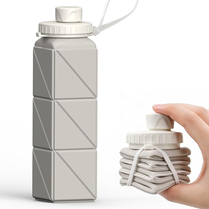 BEAUTAIL Collapsible Water Bottles 21oz/610mL, Silicone Travel Water Bottle | BPA Free, Leakproof & Reusable, Foldable Water Bottle for Traveling, Hiking, Gym, School, Sports, Outdoor, 1-Pack, Starlight