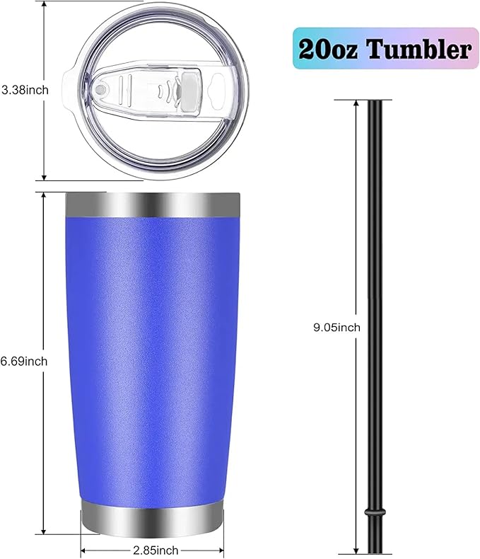 VEGOND 20oz Tumbler with Lid and Straw Stainless Steel Tumbler Cup Vacuum Insulated Double Wall Travel Coffee Mug Powder Coated Coffee Cup, Blue, 1 Pack
