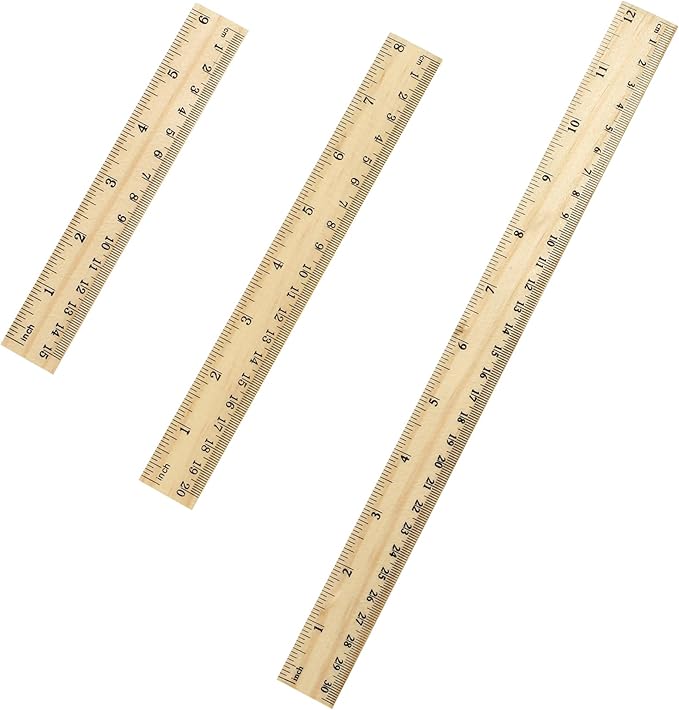 3 Pack Wooden Ruler Set, 6, 8, 12 Inch Rulers, High-Quality Metric Ruler, Easy to Read, mm, Sturdy and Durable Straight Edge for Drawing, Home, Office, Engineering