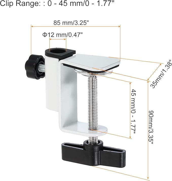 PATIKIL 0.49" Hole Dia. Desk Clamp, 2 Pcs Universal C-Clamp Base with Adjustable Screw for Microphone Mic Arm Table Lamp Mount Holder, White