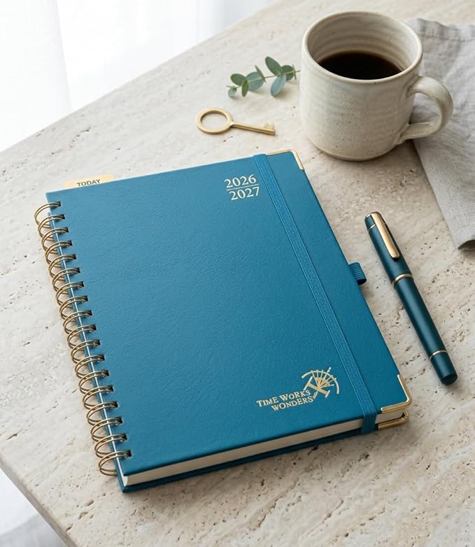 POPRUN 2026-2027 Monthly Planner, 18 Month Calendar (July 2026-Dec 2027), 7.5" x 9.5" B5 Spiral Hardcover Organizer with Dotted Note Pages, Professional Appointment Book for Business Office, Students & Teachers - Night Sky Navy Blue