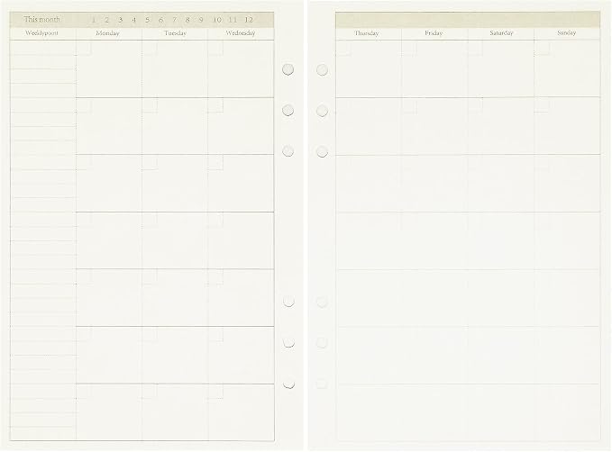 Zelten 1 Pack A5 45 Sheets/90 Pages Monthly Planner Loose Leaf Punched Paper Refills Paper for 6 Hole Binder Personal Organizer Diary Notebook Refillable Planner