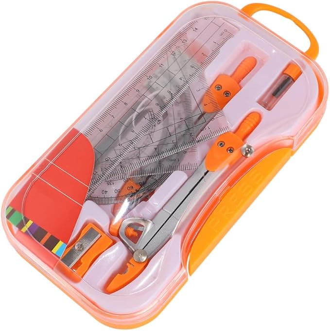 DOITOOL 1 Sets Compass Drawing Kit for Students Math Tool Set with Ruler Protractor Storage Case for Drafting School Use Random Color