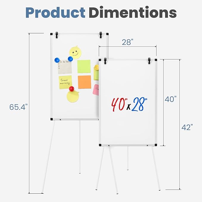 DUMOS White Board Easel 40 x 28 Inches, Magnetic White Board Dry Erase, Porbable Boards Height Adjustable, Dry Erase Board with Stand for School, Office and Home, Silver Aluminium Frame, White