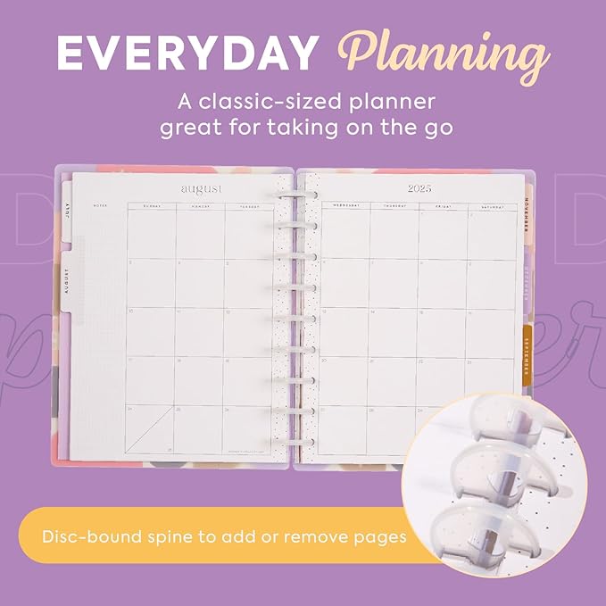 Happy Planner Disc-Bound Academic Planner July 2025–June 2026, Includes 3 Extra Months and 2 Sticker Sheets, Classic Size, 7" x 9.25", Dashboard Layout, Stacked Geos