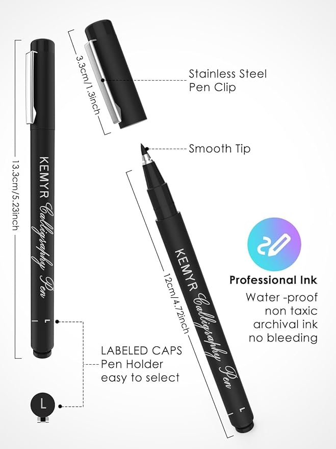KEMYR 9 Micro Fine liner Drawing Art Pens Calligraphy Pens: 0.05mm-BR Size Black Art supplies Waterproof Archival Black Ink Markers For Artists,Use for Professional Watercolor,Sketching