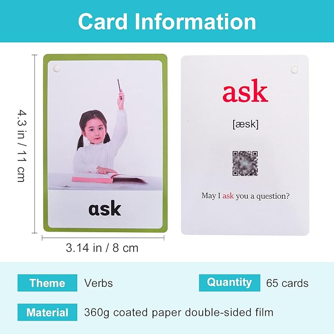 Lilias Verbs Flash Cards, Toddler Learning Toys, Preschool Learning Toys, Homeschool Supplies, Learning Supplies for Kindergarten, 4.3 X 3.14 Inch, 65 Cards in Set