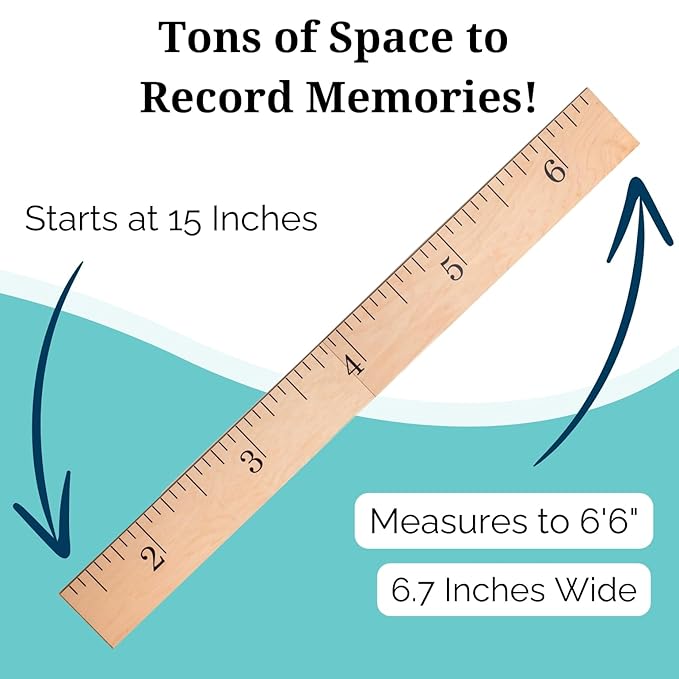 Growth Chart Art | Hanging Wooden Height Growth Chart to Measure Baby, Child, Grandchild - Naked Birch Classic Schoolhouse Ruler with Inches - Wall Decoration for Girls and Boys - 58"x5.75"