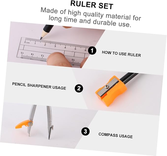 1sets Compasses and Geometry Ruler for Students Math Tool Technical Drawing Lightweight Precise and Easy to Use for School and College Use
