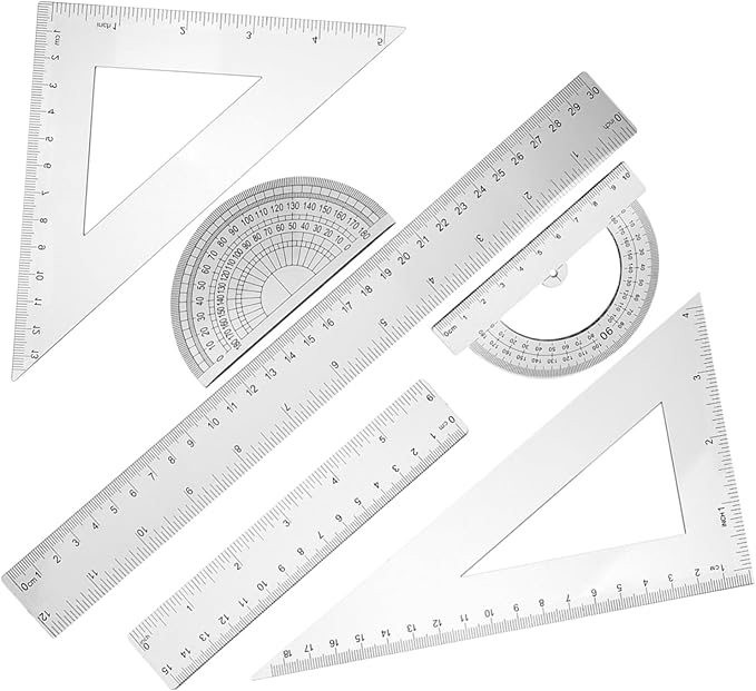 VILLCASE 2sets Transparent Math Geometry Tool Kit Includes Triangle Ruler Protractor and Drafting Ruler for School Office and Home Use Measuring Artists and Engineers