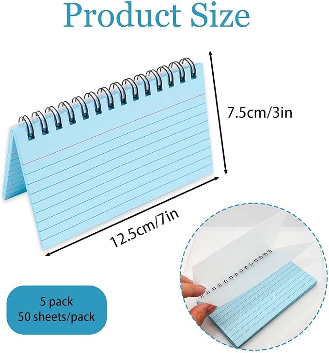 250 Sheets Index Cards with Ring, Tearable Spiral Bound Notecards, 3x5 Inches, Candy Colored Ruled Flashcards for Notes, Reminders, and Lists, Studying Nursing School Essentials(Classic 5 Colors)
