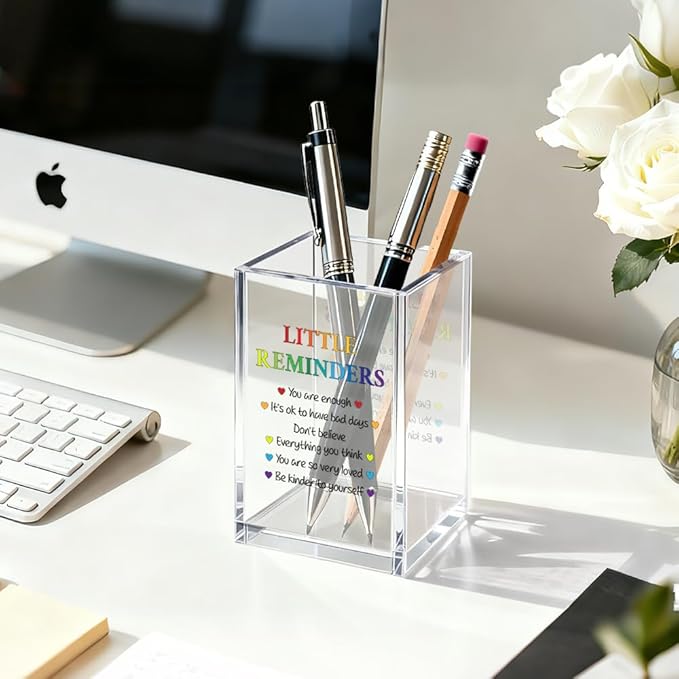Little Reminders Pen Holder Cosmetic Organizer, Fun Self Love Pen Pencil Holders for Desk, Appreciation Little Reminders Desk Accessories, Home Office Gifts Organizer for Daughter Son Therapist