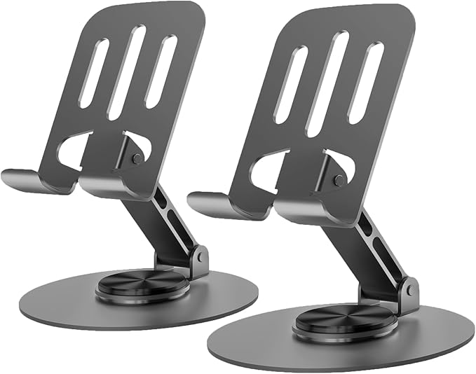 Universal Metal Cell Phone Stand, Multi-Angel Adjustable 360° Rotation Non-Slip Metal Phone Stand Compatible with iPhone 17 16 Pro Max and All Smartphones (Grey&Grey)