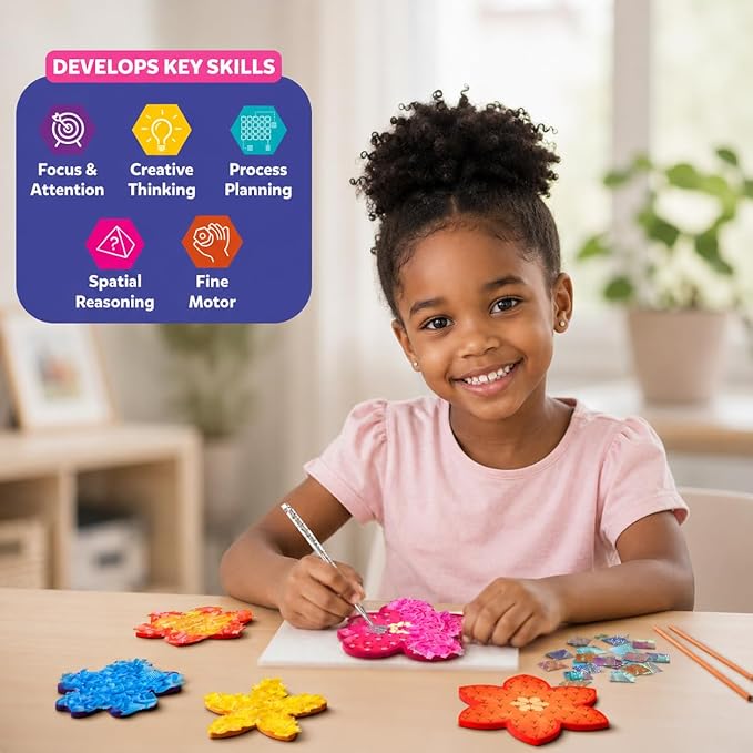 Skillmatics Poke-in Art - Flower Bouquet, DIY Wood Craft Kit, Mess-Free Creative Play for Girls and Boys Ages 4, 5, 6, 7, 8, 9, Fine Motor Skills, Screen-Free Fun