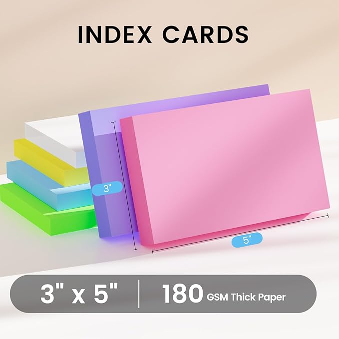 Index Cards 3x5 Inch, 300sheets, Flash Cards, Blank Colored Note Cards Paper For Studying, Schools Supplies, College, Office And Home Organization, Note Taking Supplies