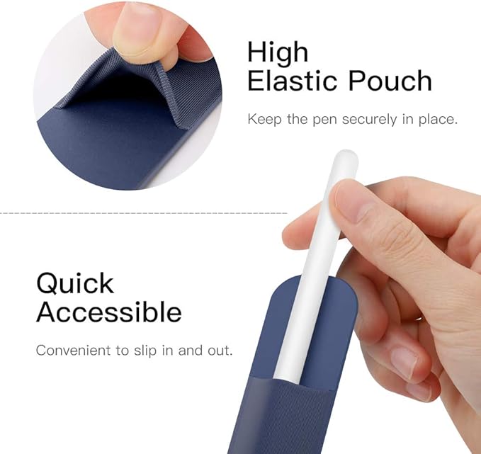 MoKo Pencil Holder Sticker Fit Apple Pencil Pro/ (USB-C)/ 1st/ 2nd Generation, Elastic Pencil Pocket Pouch Adhesive Sleeve Attached to iPad Case for Stylus Pens, 2 Pieces Dark Blue