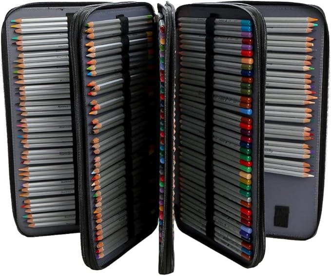Portable Colored Pencil Case Organizer 103 Larger Individual Slots Holds 300 Pcs Pencils with Printing Pattern for Watercolor Pens or Markers, Pencil Case Organizer for Artist