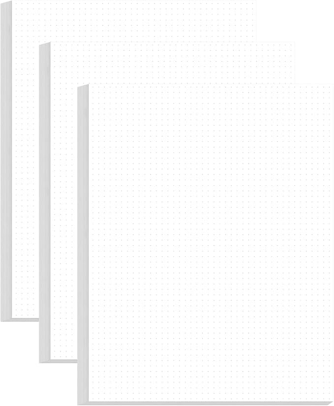 (3-Pack) Unpunched Dotted Paper, Letter Size 300 Sheets/600 Pages Loose-Leaf Dot Grid Paper, 100gsm, 8.5'' x 11''