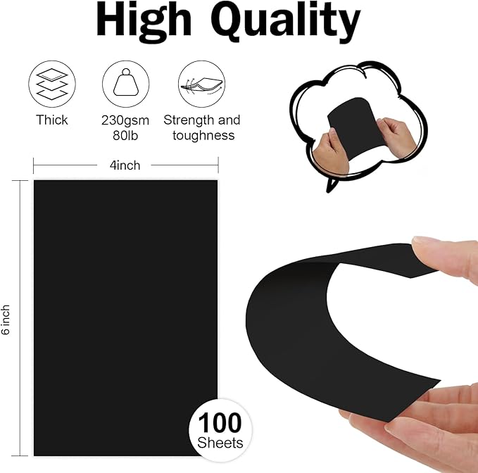 100 Pack Black Blank Index Cards 4x6 Card Stock Paper, Goefun 80lb Heavyweight Cardstock Unlined Notecards for Halloween Cards, Postcards, Photo Paper, Recipe